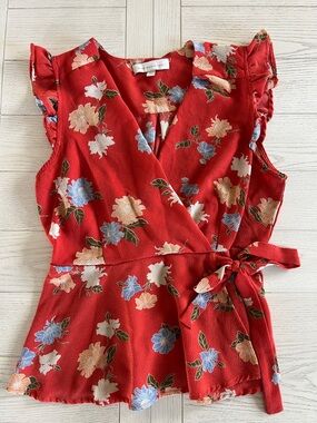 Floral Wrap Blouse in Red